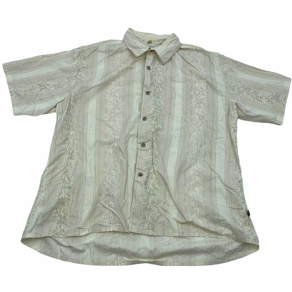 Half Moon Bay Camp Shirt Mens XL Beige Short Sleeve Cotton Button Up Hawaiian
